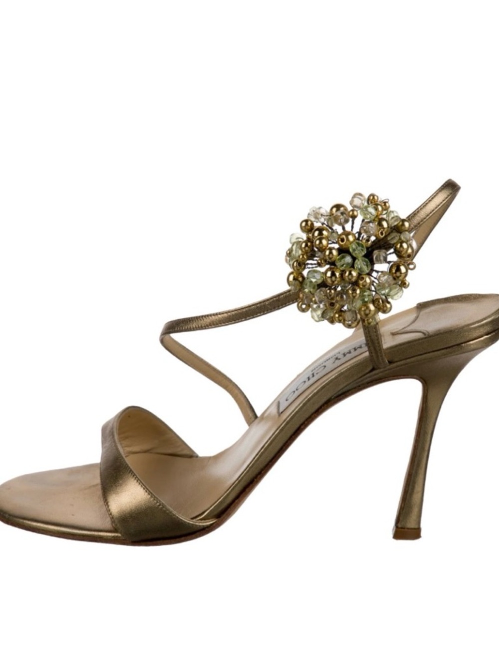 Metallic Gold Jeweled Floral Stiletto Sandals